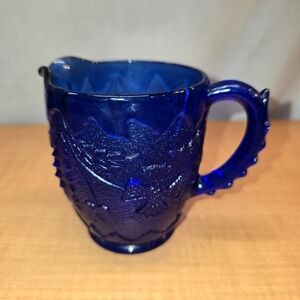 Creamer Pitcher Depression Era Vintage Cobalt Blue Glass HEAVY‎
